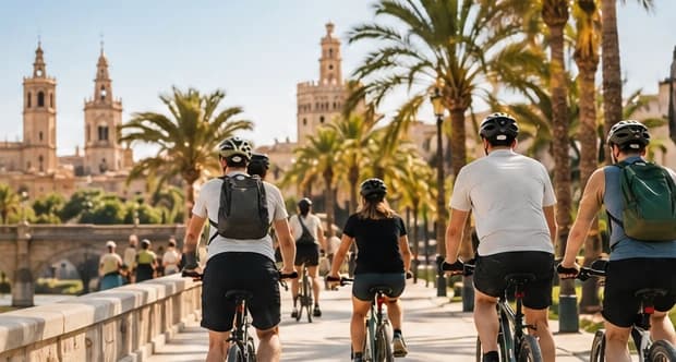 A group of cyclists riding together in Valencia